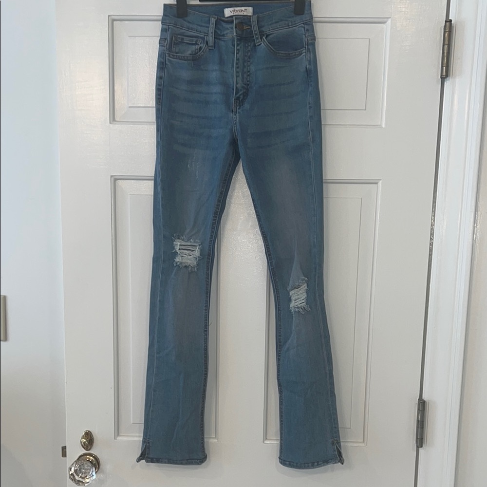 Vibrant M. I. U Blue Boot Cut Jeans Distressed